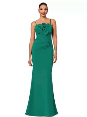 Betsy & Adam Teal Strapless Dress with Rosette